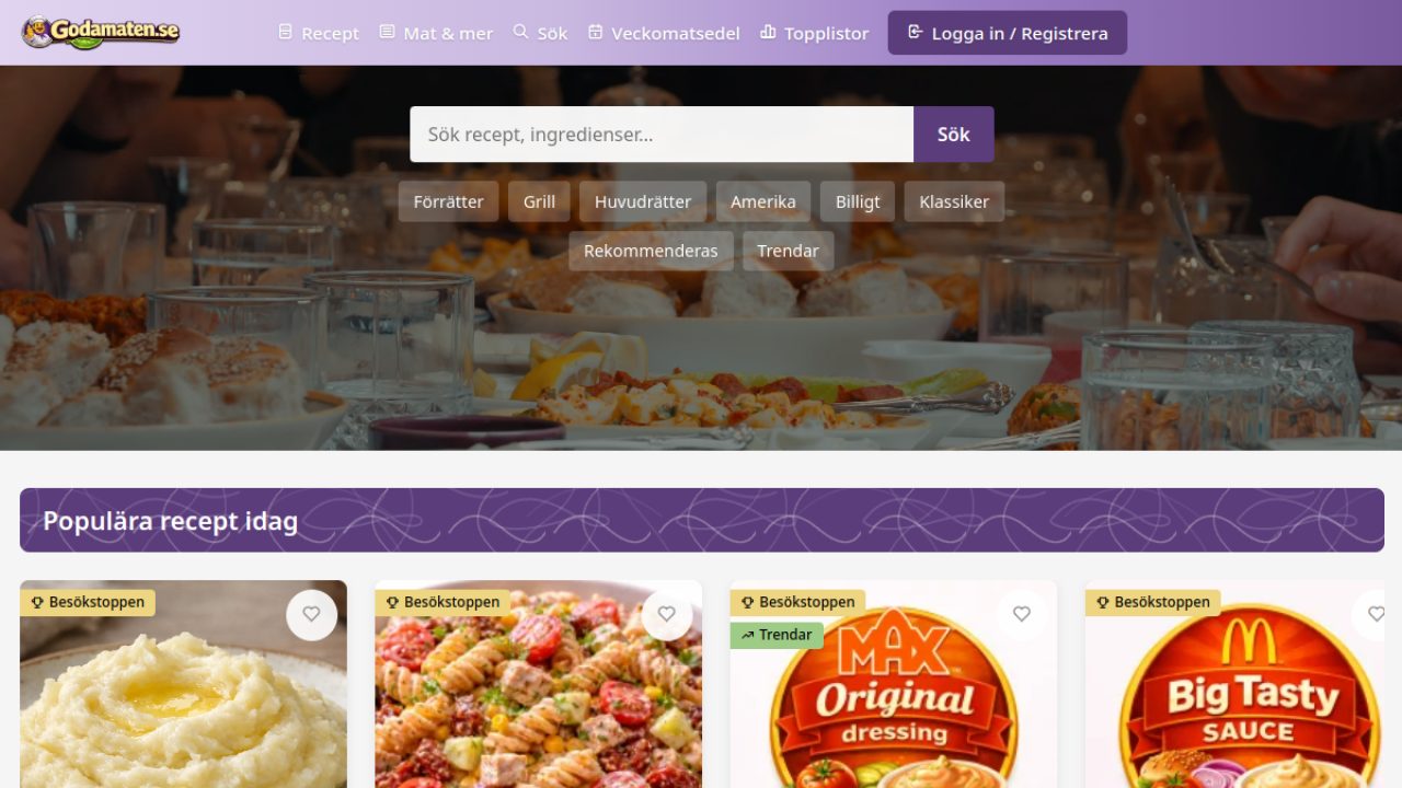 Godamaten.se – startsida med recept och matinspiration