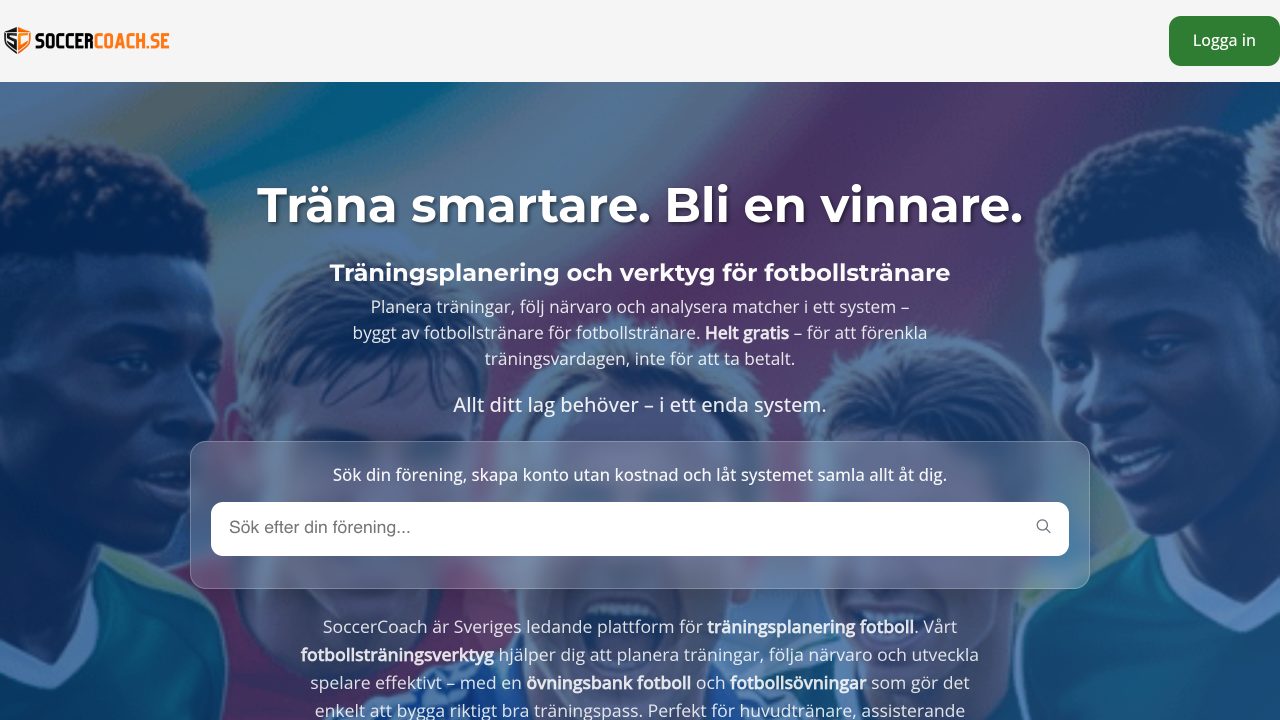 Soccercoach.se – startsida med träningsplanering för fotbollstränare