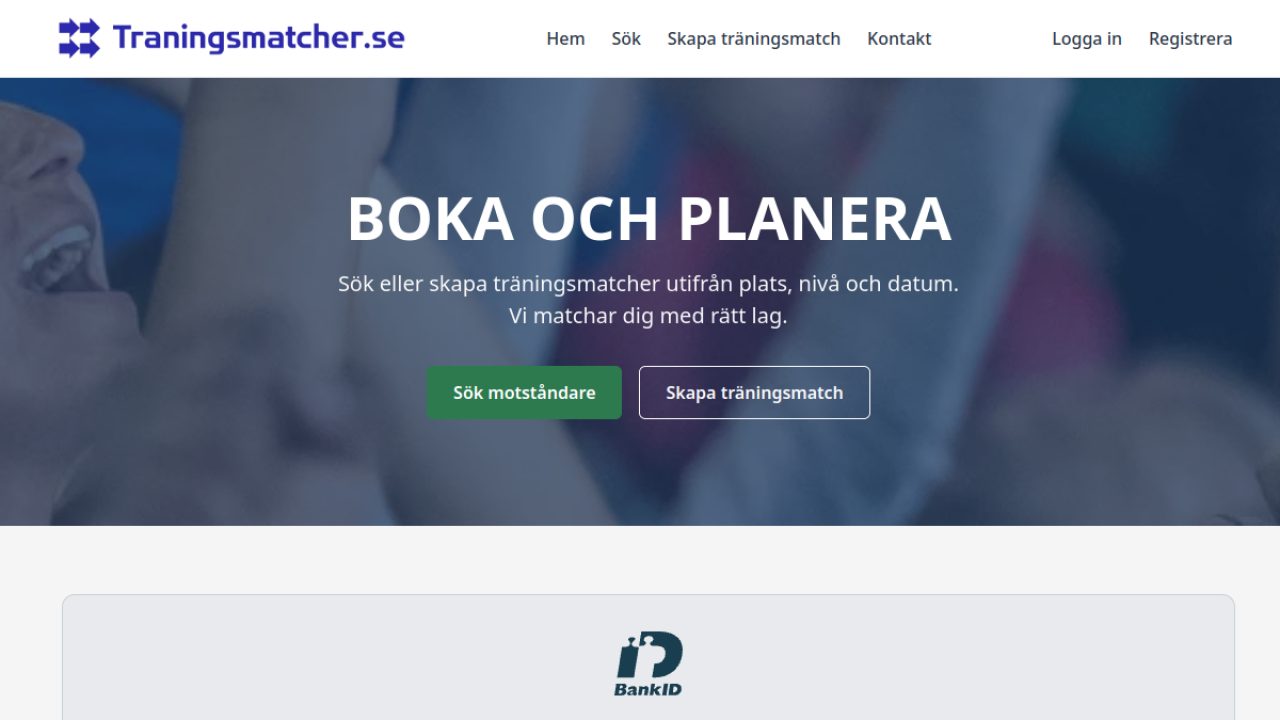 Traningsmatcher.se – startsida för att söka och boka träningsmatcher
