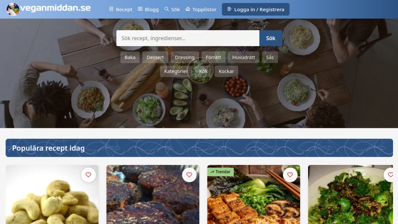 Veganmiddan.se – startsida med veganska recept